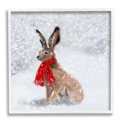 Stupell Industries Winter Rabbit Scarf Landscape Framed Giclee Art White