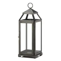 16" Brushed Pewter Iron & Glass Lantern