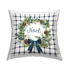 Stupell Industries Winter Noel Holiday Plaid Botanical Pinecone Wreath Throw Pillow