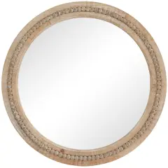 Brown Wood Beaded Frame Wall Mirror with Distressing 28" x 2" x 28"