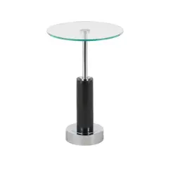21" Black Marble Round Side End Accent Table with Silver Metal Rod & Base