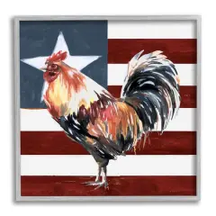 Stupell Industries Americana Rooster Single Star United States Flag Framed Giclee Art Gray