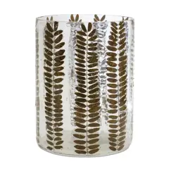 8" Dried Leaf Glass Candle Holder