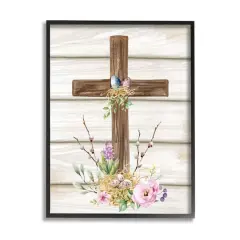 Stupell Industries Spiritual Easter Cross Spring Blossoms Framed Giclee Art Black
