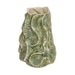 Hello Honey&reg; 12.75" Green Textured Stoneware Organic Shaped Vase with Reactive Glaze