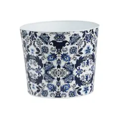 12" Oriental Blue and White Classic Round Metal Planter