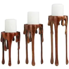 Copper Metal Pillar Candle Holder with Dripping Legs Set