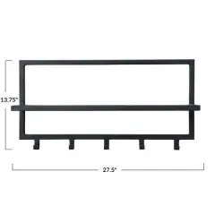 Hello Honey&reg; Black Metal & Wood Wall Shelf with 5 Hooks