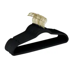 Simplify Slim Velvet Gold Hook Hangers, 25ct. Black