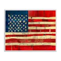 Stupell Industries United We Stand Independence Day Festive American Flag Framed Giclee Art White