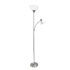 Simple Designs 71.5" Floor Lamp with Reading Light Brushed Nickel