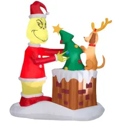 6.5ft. Animated Airblown&reg; Inflatable Christmas Grinch Pulling Tree from Chimney