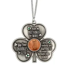 Shamrock Irish Penny House Blessing With Emerald Green Glass Stones