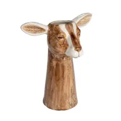 Hello Honey&reg; 11" Brown & White Hand-Painted Decorative Stoneware Goat Vase
