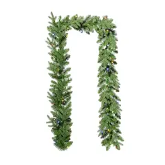 Glitzhome&reg; 9ft. Pre-Lit Greenery Christmas Garland with Timer