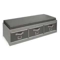 Badger Basket Kid's Cushioned Storage Bench With Three Bins Gray
