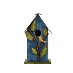 Glitzhome&reg; Distressed Wooden Birdhouse with Leaves