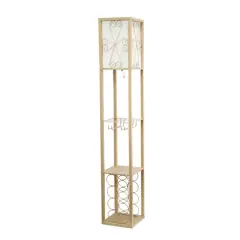 Simple Designs&trade; Floor Lamp Storage Shelf and Wine Rack with Linen Shade Tan