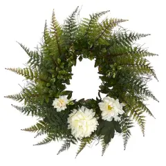 23" Fern & Chrysanthemum Wreath Cream