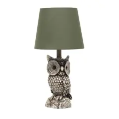 Simple Designs&trade; 20" Brown and White Owl Table Lamp with Shade Green Shade
