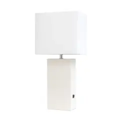 Lalia Home Lexington 21" Leather Table Lamp with USB Charging Port White