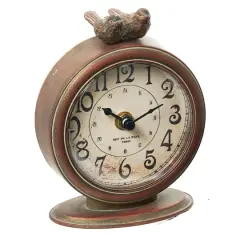 Hello Honey&reg; 6" Vintage Pewter Mantel Clock with Birds Distressed Brown