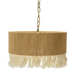 Hello Honey&reg; 16" Brown Coastal Pendant Lamp with Natural Paper Rope Shade, Fringe Detail and Iron Base