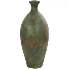 23.5" Rustic Green & Brown Antique-Style Ceramic Vase