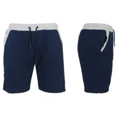 Galaxy By Harvic Men's French Terry Jogger Sweat Lounge Shorts with Contrast Trim Design Navy and Gray