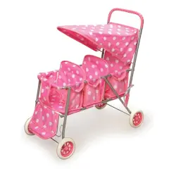 Badger Basket Pink & White Polka Dots Folding Triple Doll Stroller