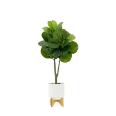 33" Artificial Green Fiddle Fig with Stand Planter
