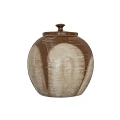 Hello Honey&reg; 8.75" Brown Reactive Glaze Farmhouse Stoneware Jar with Lid