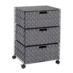 Honey Can Do 26" Black Three-Drawer Woven Home Office Organizer with Wheels