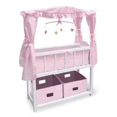Badger Basket Pink & White Canopy Doll Crib with Baskets, Bedding & Mobile