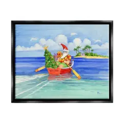 Stupell Industries Santa's Delivery Tropical Christmas Boat Framed Floater Canvas Wall Art