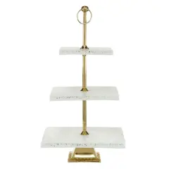 White Marble & Aluminum 3 Tier Tray Stand