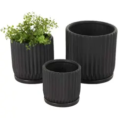 Black Ribbed Textured Ceramic Planter Set