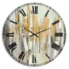Designart 'Silver And Yellow Birch Forest Farmhouse Wall Clock