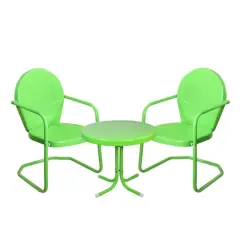 3-Piece Retro Metal Tulip Chairs & Side Table Outdoor Set Lime Green