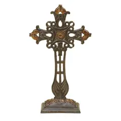 21" Copper Traditional Decorative Cross Sculpture
