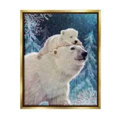 Stupell Industries Polar Bear & Cub Winter Scene Framed Floater Canvas Wall Art Gold
