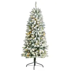 5ft. Pre-Lit Flocked Montreal Fir Artificial Christmas Tree, Warm White LED Lights