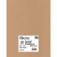 PA Paper&trade; Accents 8.5" x 11" Recycled Smooth Cardstock, 25 Sheets Dark Kraft