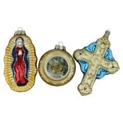 Shiny Gold Religious Figurine Glass Ornaments, Set Of 3