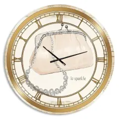 Designart Glamorous Sparkle Purse I Glam Wall Clock Cream