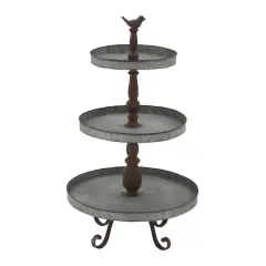 28" Silver Iron Farmhouse 3-Tier Tray Stand