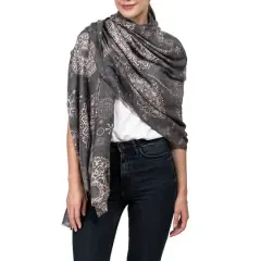 Glitzhome&reg; 80" Gray Paisley Print Scarf with Fringe