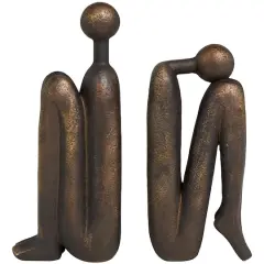 9" Polystone People Bookends Set Bronze