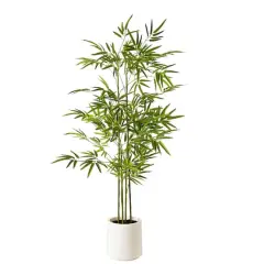 American Art Decor 5ft. Realistic Artificial Bamboo Tree Faux Plant in White Pot