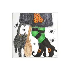 Stupell Industries Witch Broom Halloween Black Cat Wall Plaque Art